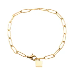 【ゴールド × フリーサイズ】[Cream dot. クリームドット公式] ブレスレット レディースステンレス製 金属アレルギー つけっぱなし サージカルステンレス オーバルチェーン プレート メタル スクエア 四角 ひし形 大人のサムネイル