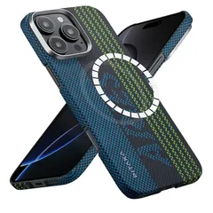 「PITAKA × Aries」iPhone 16 Pro用 ルミナス ケース MagSafe対応 蓄光 スマホケース アラミド繊維製 超極薄・超軽量 カーボン風 ワイヤレス充電対応 耐衝撃 おしゃれ クール デザイン 6.3インチ用(Credit Car