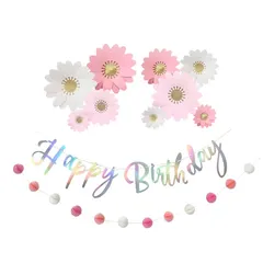 【新品】 regalo 誕生日 飾り 女の子 セット バースデーデコレーション 装飾 ピンク レターバナー Happy Birthday ガーランド パーティー 花 フラワー 記念日 (ピンクアラウンド) 1