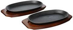 大人気✨パール金属 ステーキ皿 鉄板 24cm 小判型 2枚組 ハンドル付 木製