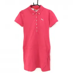 【超美品】プーマ 半袖ポロワンピース ピンク ボタンダウン ロゴ刺しゅう レディース M ゴルフウェア PUMA