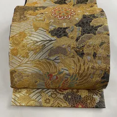 新品 袋帯 美品 【中古】 正絹 六通 金色 箔 金糸 鳳凰 鼓 秀品 仕立て