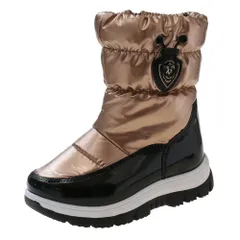 ☆ ゴールド ☆ 33(21cm) ☆ スノーブーツ キッズ pmysnows05 スノーブーツ キッズ おしゃれ 長靴 キッズブーツ スノー ブーツ 雪遊び こども 子供 通学 通園 雪 遊び 女の子 防寒 あったか ファスナー付き 履きやすい 脱ぎやすい