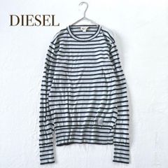 DIESEL ディーゼル【s】長袖カットソー　ボーダー柄　丸首　ロゴ入り　総柄　リブ