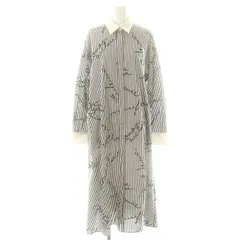 ダイアグラム グレースコンチネンタル Diagram GRACE CONTINENTAL 23SS フロッキーストライプシャツワンピース ロング 長袖 38 ダークグレー ホワイト ブラック /DO ■OS