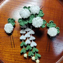 ハリネズミ様専用つまみ細工 髪飾り4点セット(クローバー)No.1061