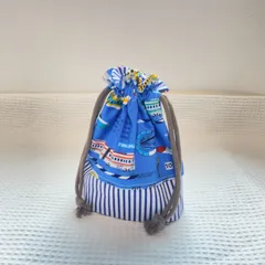 🅝🅔🅦 【コップ袋・給食袋】　新幹線　✖️ ストライプ　／  青　電車