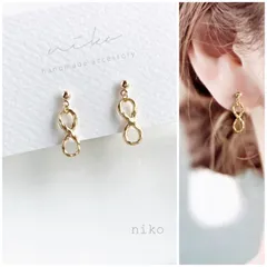 ◆ 97 インフィニティ テクスチャー ピアス イヤリング K16GP マット ゴールド ◆　定番 人気 大人 上品 シンプル 小ぶり アクセサリー