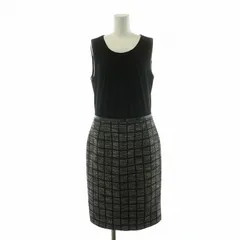ヒューゴボス HUGO BOSS ノースリーブワンピース タック ひざ丈 チェック 切替 UK10 M 黒 ブラック グレー /NQのサムネイル