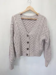 ◇ ⊇ w closet ダブルクローゼット Vネック 長袖 ニット カーディガン サイズF ラベンダー系 レディース E  【1411070013736】