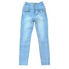 AZUL BY MOUSSY HI-WAIST BUTTON DENIM SKINNY2 スキニーデニム ライトブルー レディースXS アズールバイマウジー