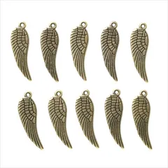 T-221X アンティーク チャーム【羽 細長 中】10個セット 金古美 フェザー 翼 羽根 ピアス イヤリング ブレスレット ネックレス ハンドメイド アクセサリー パーツ