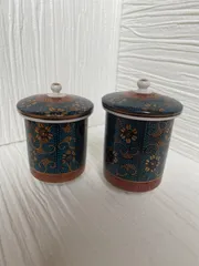 夫婦湯呑/青粒鉄仙/金彩/2点セット/九谷焼/中古