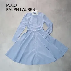 【美品】ポロ ラルフローレン シャツ ワンピース お出掛け 150  160 水色  青 XS　ワンピース  長袖ワンピース
