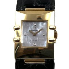 【極美品】OMEGA　オメガ　コンステレーション　カレ　クアドラ　4Pダイヤ　1631.79.11　腕時計　クォーツ　YG　レザー　K18