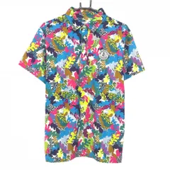 【超美品】ジャックバニー 半袖ポロシャツ マルチカラー 総柄 リーフ ロゴワッペン  メンズ 6(XL) ゴルフウェア Jack Bunny