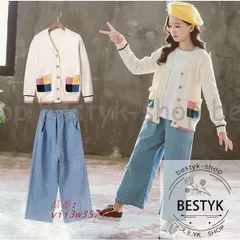 子供服 セットアップ キッズ 女の子 長袖 春秋 上下セット おしゃれ カジュアル デニムパンツ ジュニア 韓国子供服 レーストップス 新品 ロングパンツ 可愛い  vii3w357402