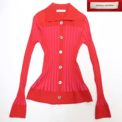 AEWEN MATOPH リブ カーディガン 8728-199-0012 サイズ表記なし 赤xピンク 襟付き ニット イウエンマトフ ◆送料込◆質屋-10442