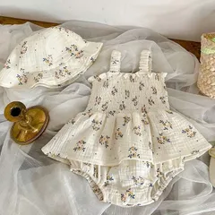 【新品・未使用】２点セット（ベビーロンパース ＆ 帽子）花柄プリント 66cm～90cm