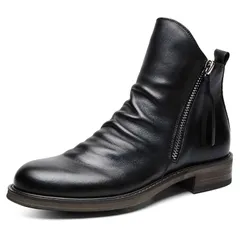 X-cross クロス レザーブーツ メンズ サイドジップ ショートブーツ ファスナー付き カジュアル ビジネス 合皮