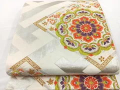 平和屋着物◎六通柄袋帯　唐織　正倉院菱文　金銀糸　正絹　逸品　BAAT2698ea