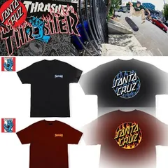 ★希少品★数量限定★SANTA CRUZ(サンタクルーズ)×THRASHER(スラッシャー) FLAME DOT コラボ Tシャツ２色 人気 送料無料 21308  スケートボード スケボー