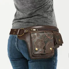ウエストポーチ バッグ 鞄 ウエストバッグ レトロ ベルトショルダーバッグ メンズ レディース サイクリング PU ブラウン コーヒー ブラック 花柄 ウエスタン レザーウエストバッグ ヒップバッグ 旅行 ギフト プレゼント