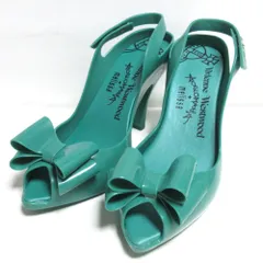 美品 Vivienne Westwood ヴィヴィアンウエストウッドアングロマニア ×メリッサ ラバー リボン パンプス サンダル 38 24.0cm相当 グリーン レディース 古着 中古 USED