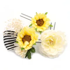 髪飾り 成人式 振袖 浴衣 袴 ３点セット 黄色 白 リボン 結婚式 入学式 入園式 卒園式 卒業式 七五三 753 ブライダル 前撮り 和装 日本製 花 かんざし 人気 フォーマル 花飾り 着物 簪 イエロー W 28 323-265 u817　Si