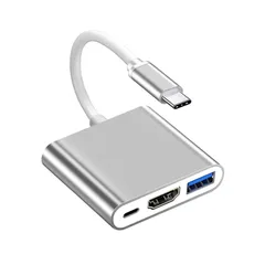 LIANHATA 3-in-1 USB Type C HDMI 変換 アダプタ 60W マルチポートデバイス USB 3.0ポート+HDMIポート+Type c テレビ出力 4K解像度サポート 1080P 急速PD充電 UHDコンバータ シルバー iPad P