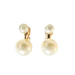 レディース ゴールド ダブル パール クリップ イヤリング イヤークリップ