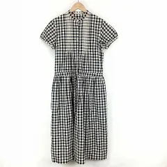 マドモアゼルノンノン mademoiselle NON NON ギンガムチェック柄 S/S ロング ワンピース M 白 ネイビーのサムネイル