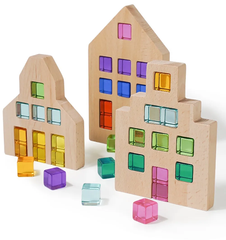 アクリル積み木　アクリルキューブ 60個 ハウス 3個 セット おもちゃ つみき 誕生日プレゼント
