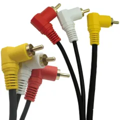 両端L型だから便利！　AVケーブル RCA(赤・白・黄）両側 L型コネクタ ビデオ テレビ ゲーム機などに 約1m
