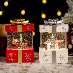 【2025新作】スノードーム クリスマスランタン型オルゴール LEDライト付 サンタ＆雪だるま 雪景色ギフトボックス 置物飾り 8曲自動再生 インテリア プレゼント 提灯型 雪の演出