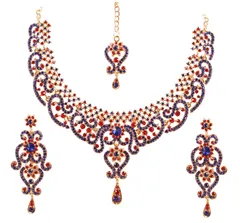 【人気商品】インディアン ボリウッド ゴージャスで複雑な職人技 スパークリング ホワイト Touchstone カラフル ラインストーン クリスタル ウェディング デザイナー ジュエリー ネックレス セット ゴールドとシルバートーン 女性用 金属