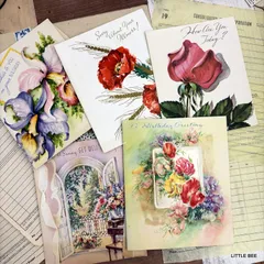 557・【1点】R-1949　1940－50年代　グリーティングカード　5枚セット　紙もの　アメリカヴィンテージ　ジャンクジャーナル　おすそ分けファイル　コレクション　古い物　ハンドメイド　海外ヴィンテージ　蚤の市　アンティーク　海外紙もの　海外ラベル