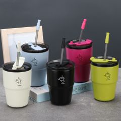 おしゃれ ストロー付き 保温マグカップ コーヒーカップ ステンレス製 二重構造 保冷 車載用 携帯用  外出先オフィス用 学生向け