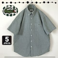 90s ラコステ/LACOSTE★大沢商会/文字ワニ/ワンポイント★シアサッカー半袖BDシャツ★ルーズフィット★ギンガムチェック★サイズ5/JPNメンズXL   #2504A084
