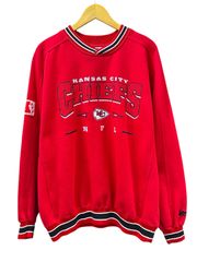 古着 90s 00s NFL CHIEFS カンザスシティチーフス スエット トレーナー ライン入り 刺繍 赤 L メンズ（DESE）/027