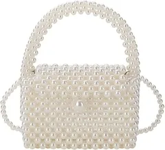 HARGIO(ハルジオ) パールバッグ ショルダーバッグ ハンドバッグ パーティーバッグ 2WAY ミニ 結婚式 レディース バック ポシェット 浴衣バッグ ポーチ 小さめ おしゃれ かわいい 袴 成人式 ドレス 振袖(ホワイト)