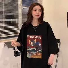 在庫限り！トムとジェリー アメカジ プリント 半袖 Tシャツ レディース ブラック