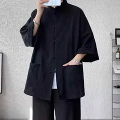 種類3：L/C：白Tシャツ 秋冬 コーデ メンズ  服 シンプル ファッション オシャレ 大人 かっこいい 大きいサイズ ストリート 紳士服  リネン 半袖 シャツ 民族 道教 ローブ コート チュニック スーツ 唐 マンダリン ジャケット