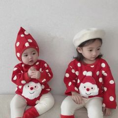 韓国　子供服　クリスマス　サンタ さん　トレーナー　ドット　お揃い　姉妹　兄弟