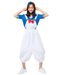 新品 [JUNDOMECY] ハロウィン ドナルド コスプレ セーラー服 ドナルドダック風 アヒル コスチューム ダック衣装 大人 レディース 大きいサイズ アヒルちゃん 海軍 仮装 変装 半袖 吊りズボン かわいい 衣装 パーティー 舞台 イベント 演出服