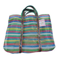 台湾製 細ストライプ柄（5色）漁師網 ナイロンバッグ (茄芷袋)｜Sサイズ｜5色細條紋 茄芷袋