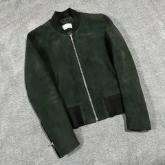 希少 イヴサンローラン スウェード レザージャケット グリーン ゴールド 金 M SAINT LAURENT PARIS】サンローランパリ『ヴィンテージ加工
