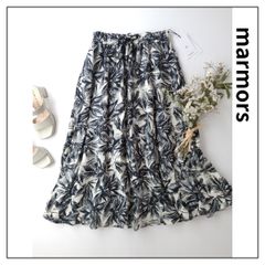 新品 24SS 定価31900円 marmors マルモワ original leaf print skirt オリジナル リーフ 柄プリント ロングスカート コットン リネン 日本製 36/S アイボリー 黒 ブラック (89Y＋4312)25N