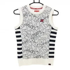 【美品】ニューバランスゴルフ ニットベスト 白×グレー ボストンテリア柄 サイドボーダー レディース 0(S) ゴルフウェア New Balance