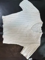 ably(エイブリー) 白 ケーブル編み Vネック 半袖 ニット